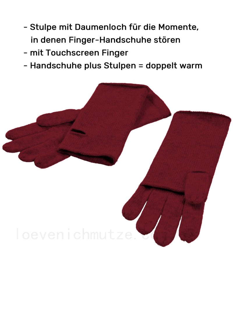G&#252;nstige Online Shops Kaschmir-Beanie, Handschuh + Schal mit geometrischem Muster - Rubin